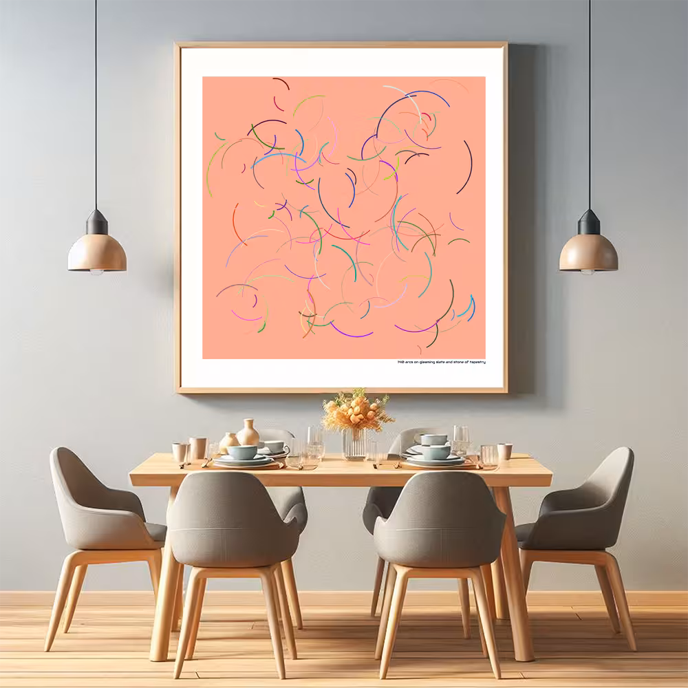 140 arcs on gleaming slate and stone of tapestry in room setting