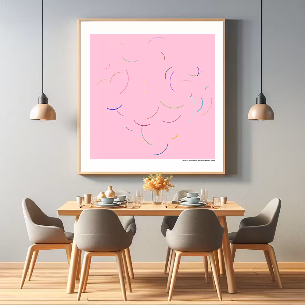 36 arcs on dust of golden rose and space in room setting