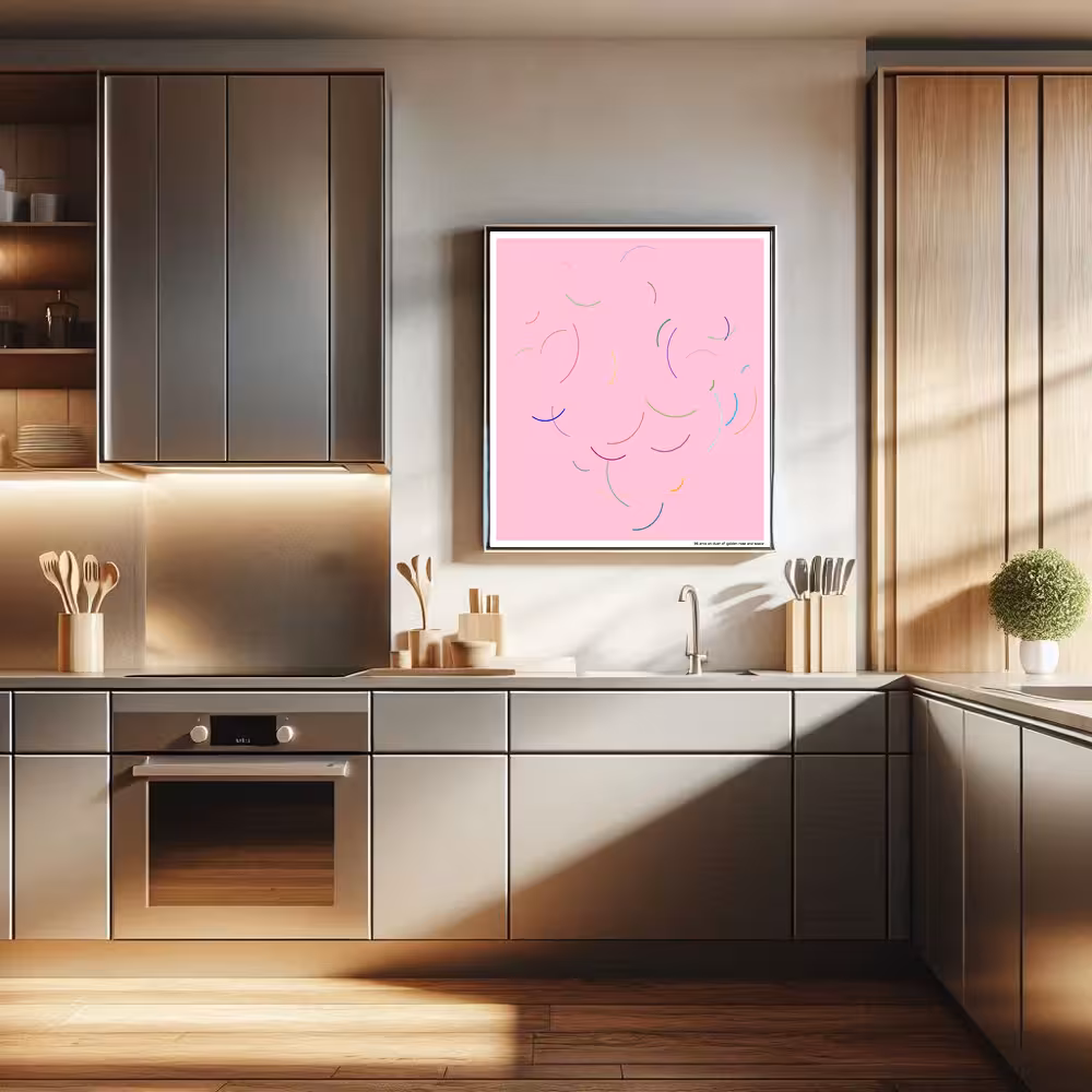 36 arcs on dust of golden rose and space in room setting