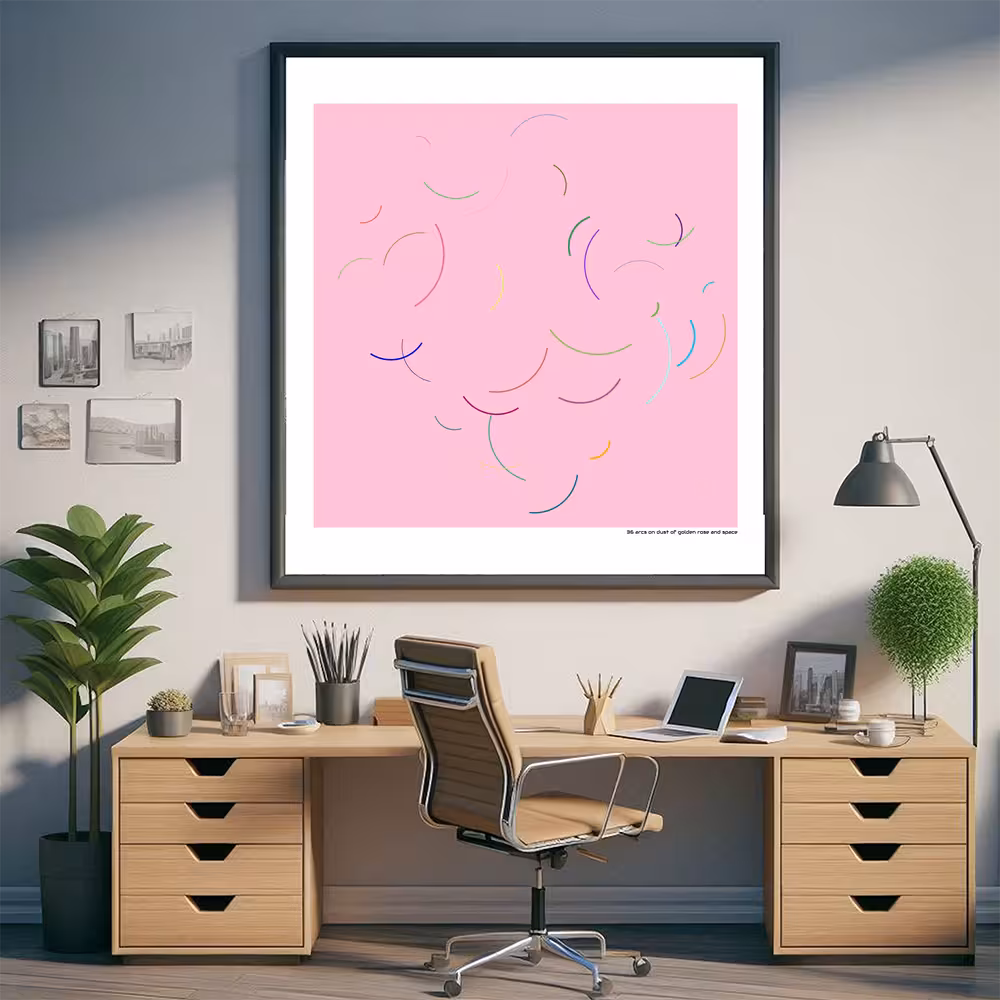 36 arcs on dust of golden rose and space in room setting