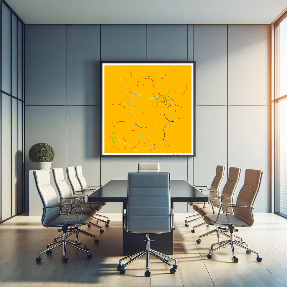 111 arcs on gleaming peach and burnished ink in room setting