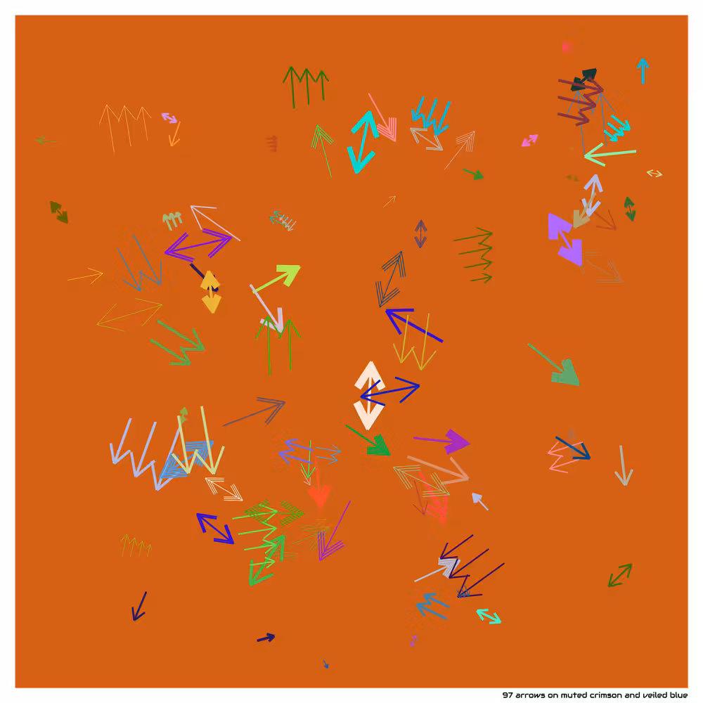 97 arrows on muted crimson and veiled blue