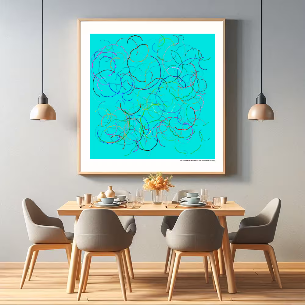 149 blades on aqua and the dustfall's infinity in room setting