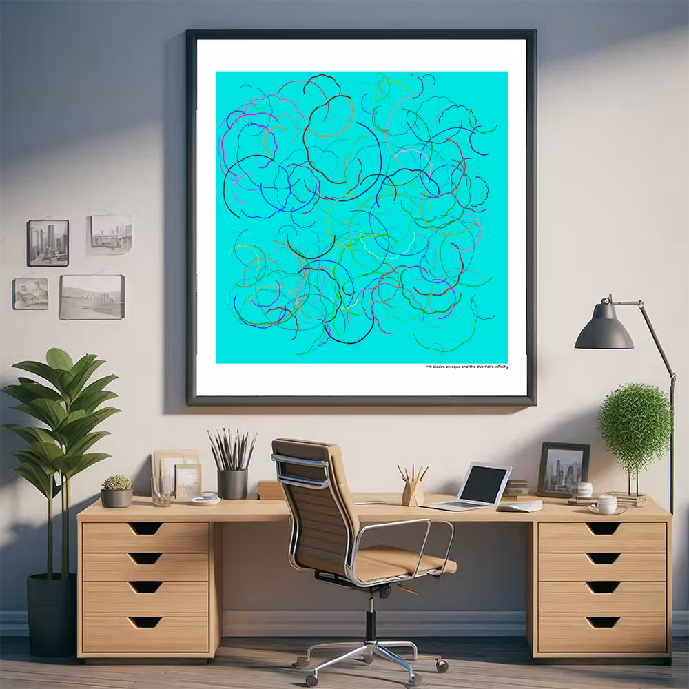 149 blades on aqua and the dustfall's infinity in room setting