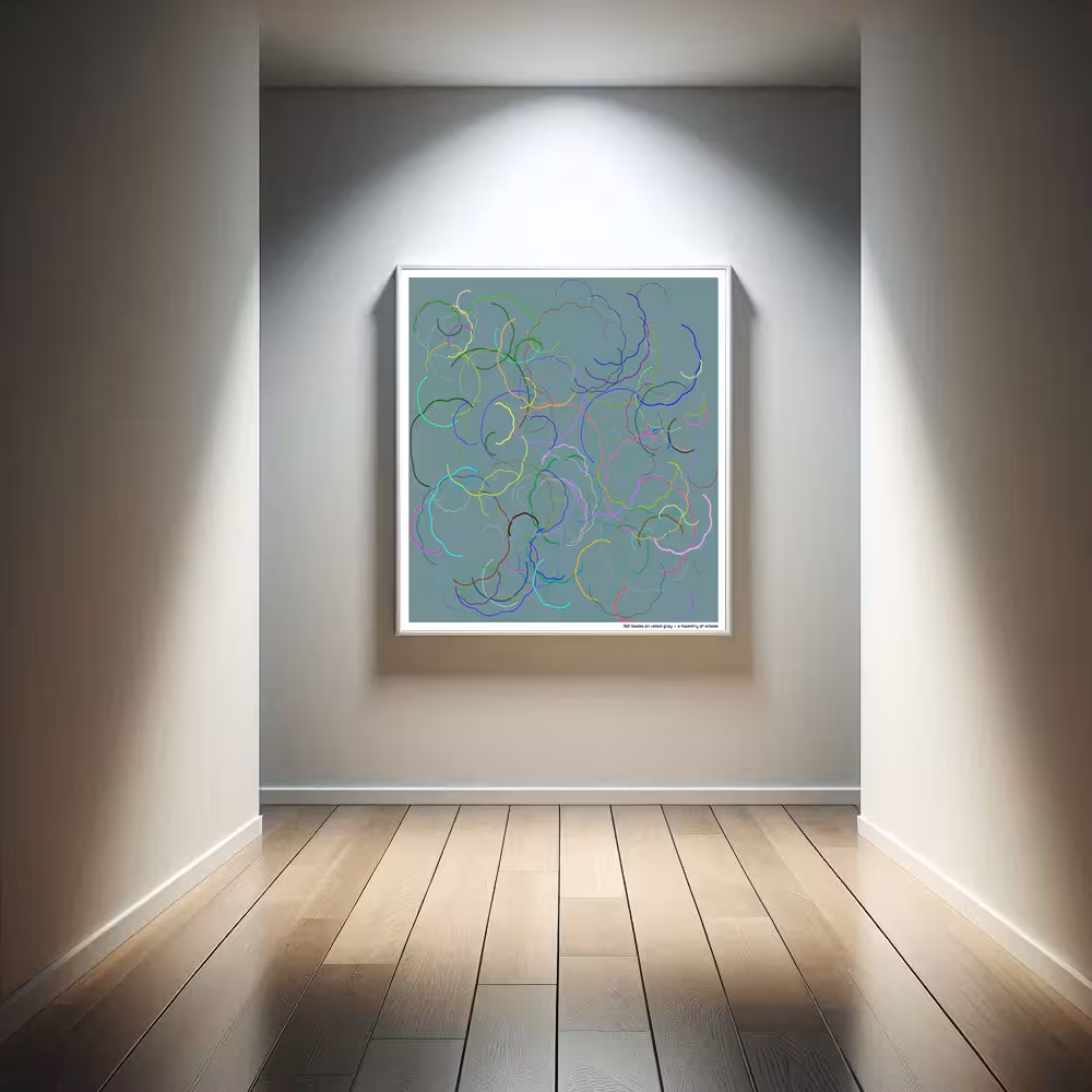 152 blades on veiled gray — a tapestry of eclipse in room setting