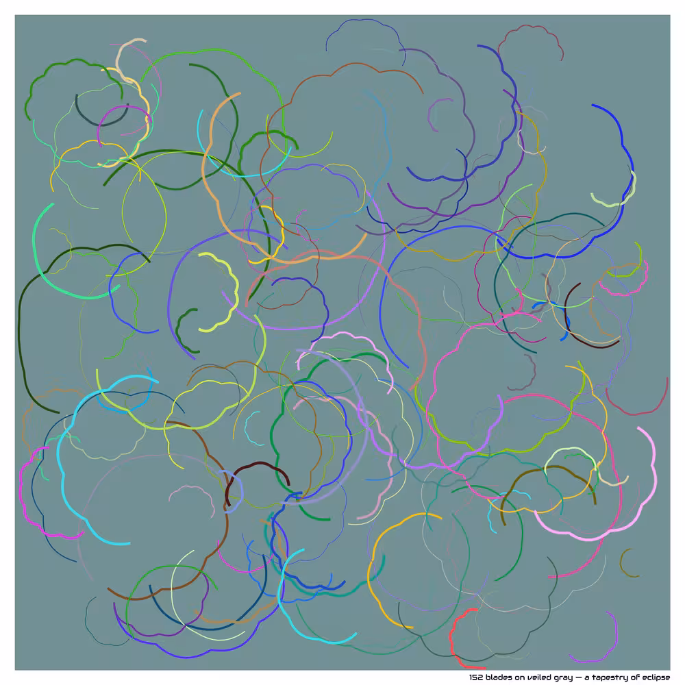 152 blades on veiled gray — a tapestry of eclipse