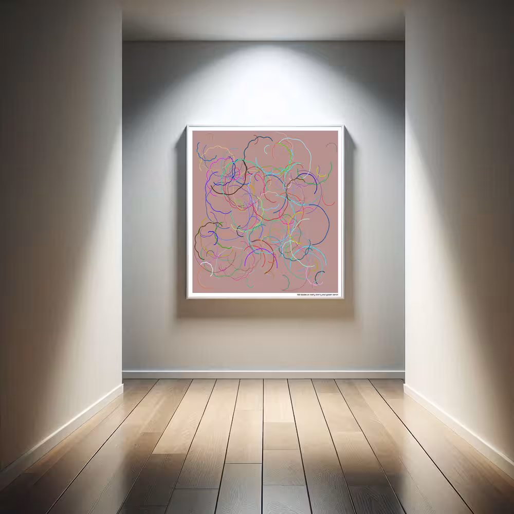 153 blades on misty cherry and golden denim in room setting