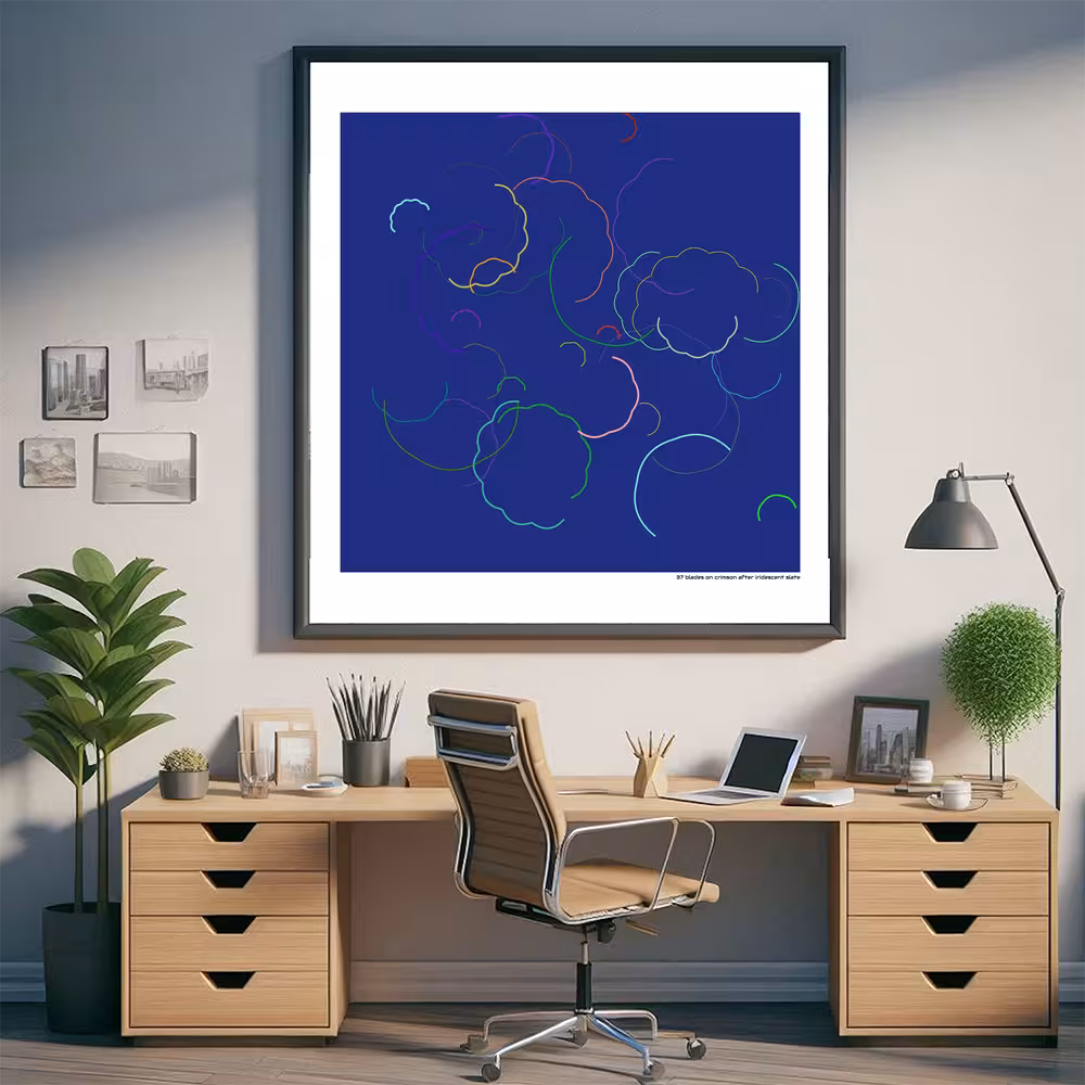 37 blades on crimson after iridescent slate in room setting