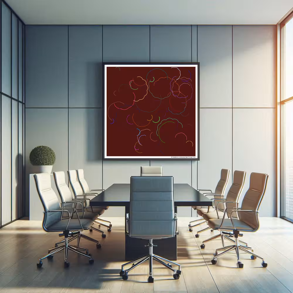 54 blades on a emerging haze through field in room setting