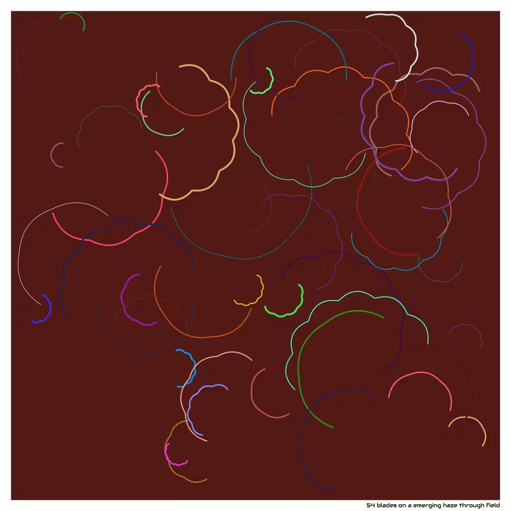 54 blades on a emerging haze through field