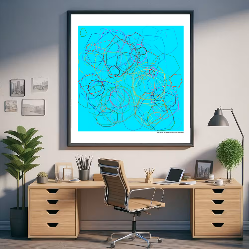 108 blobs on aqua and coral in whirlpool in room setting