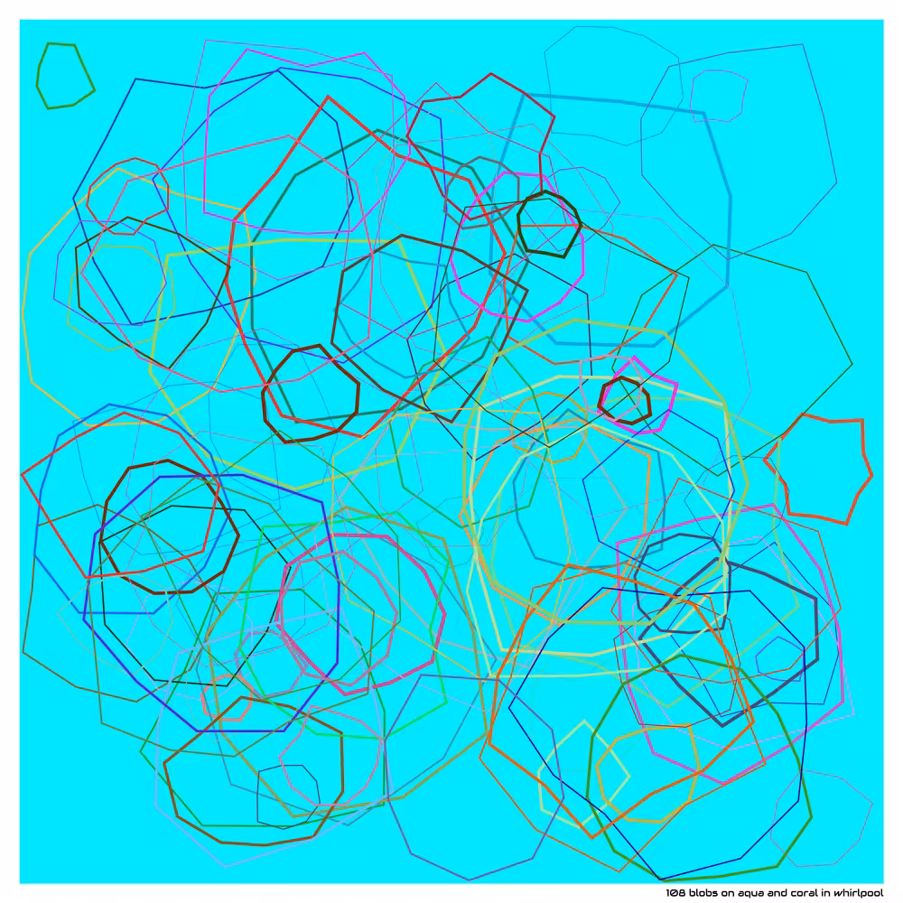 108 blobs on aqua and coral in whirlpool