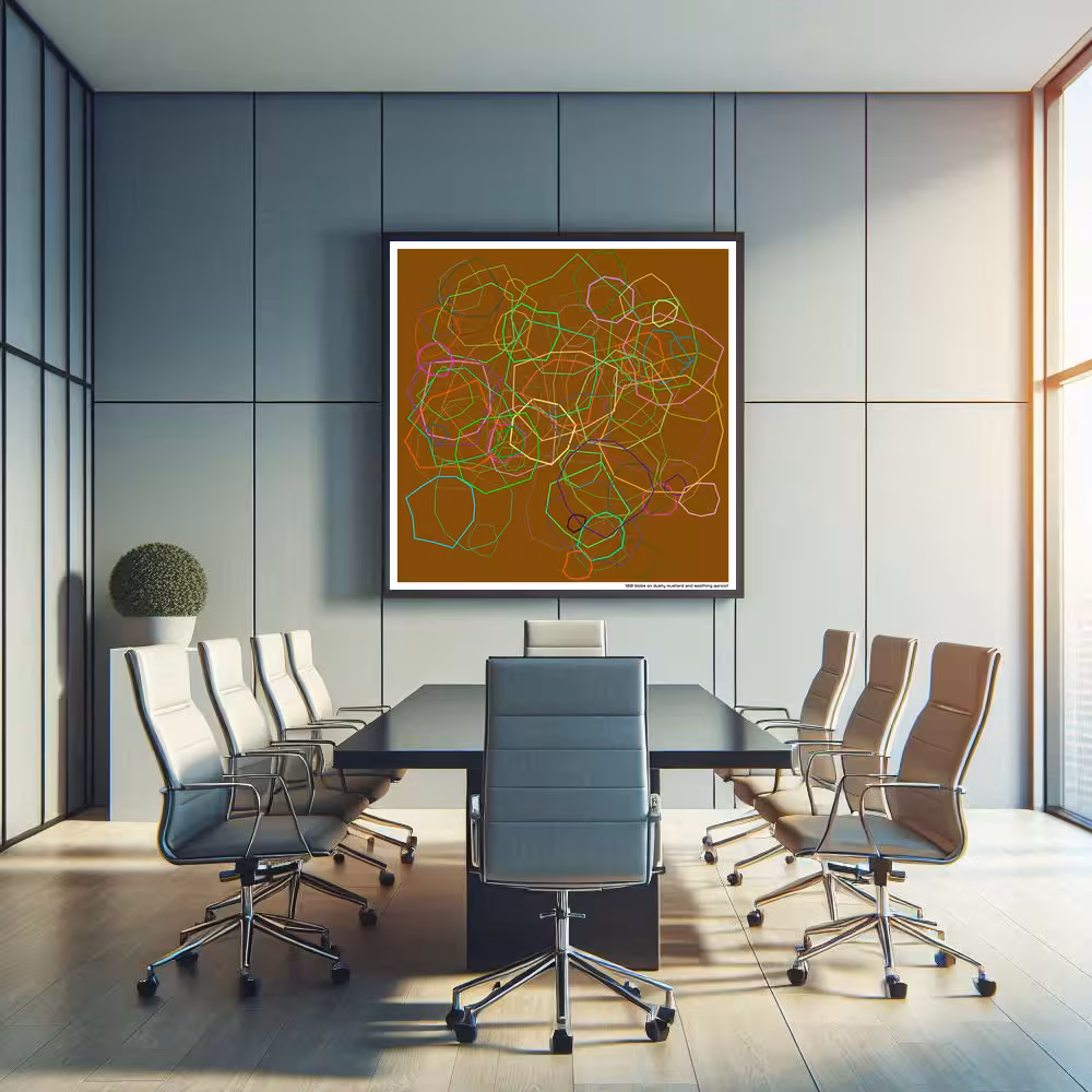 100 blobs on dusty mustard and soothing apricot in room setting