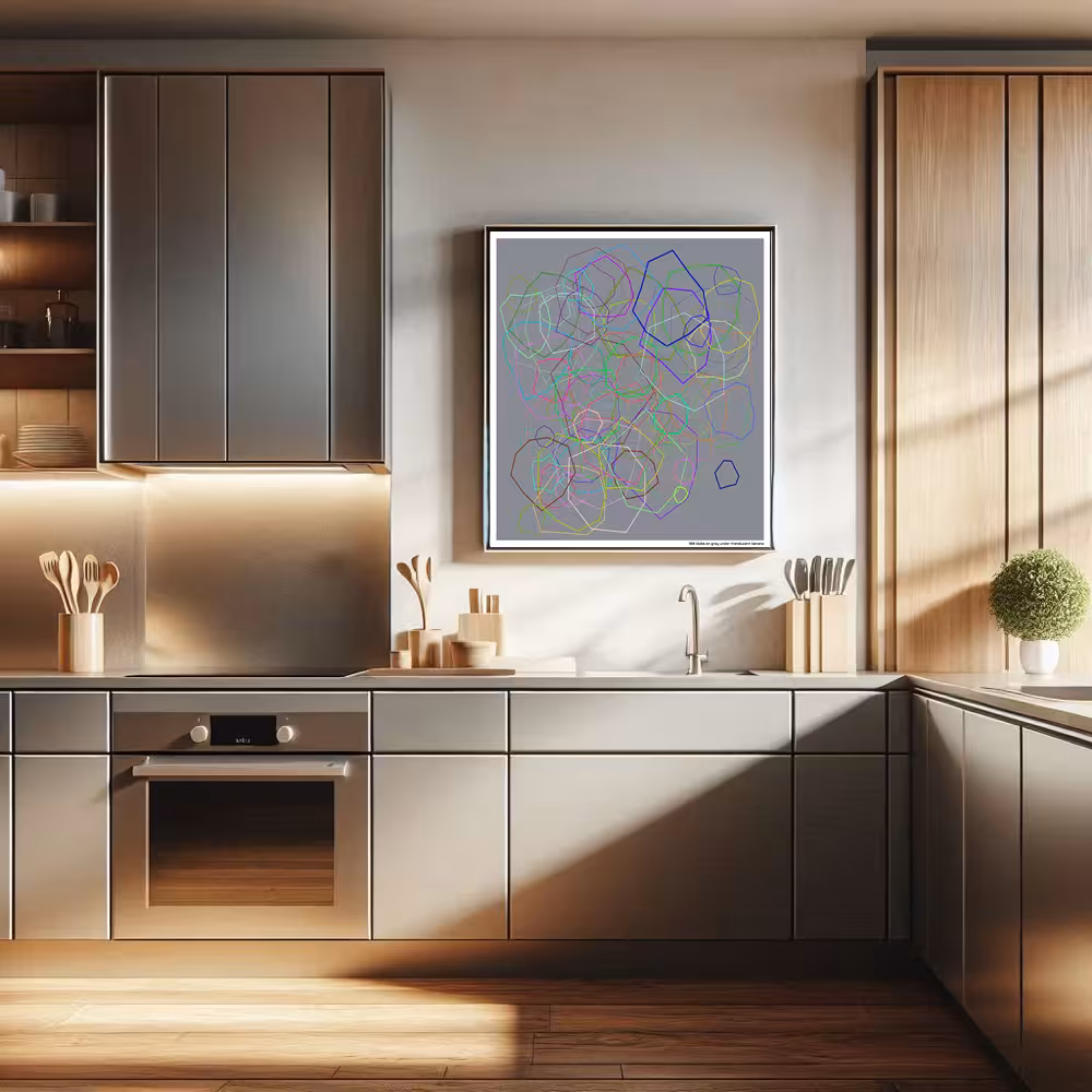 108 blobs on gray under translucent banana in room setting