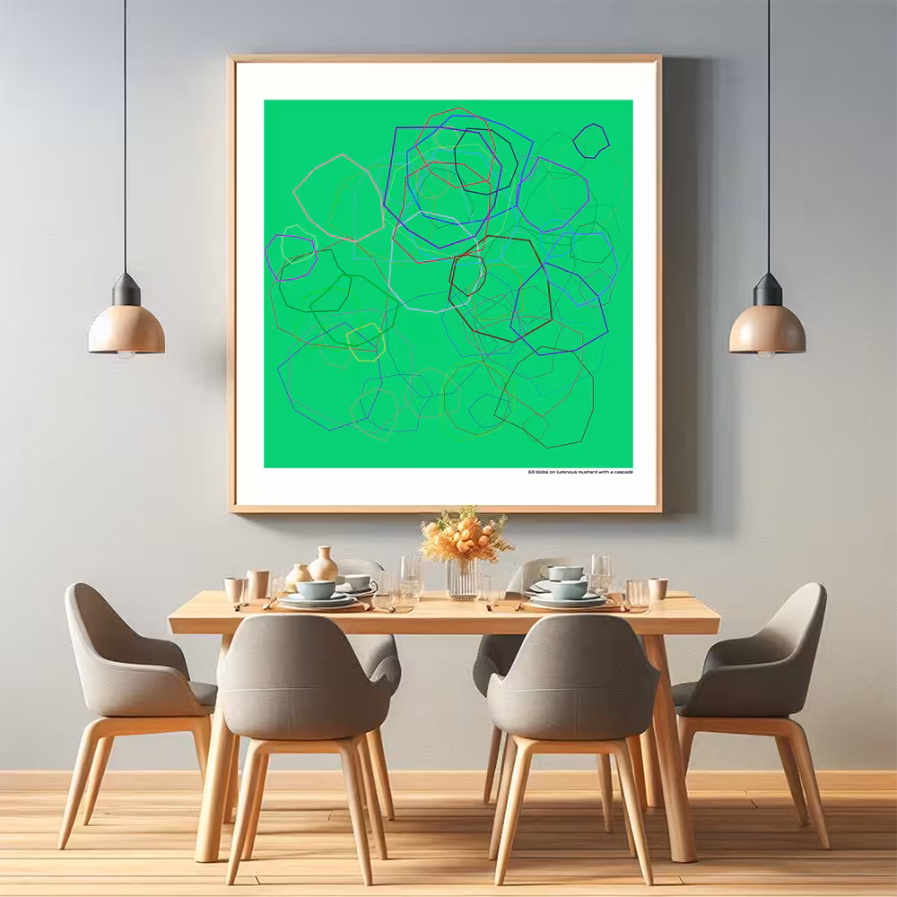 63 blobs on luminous mustard with a cascade in room setting