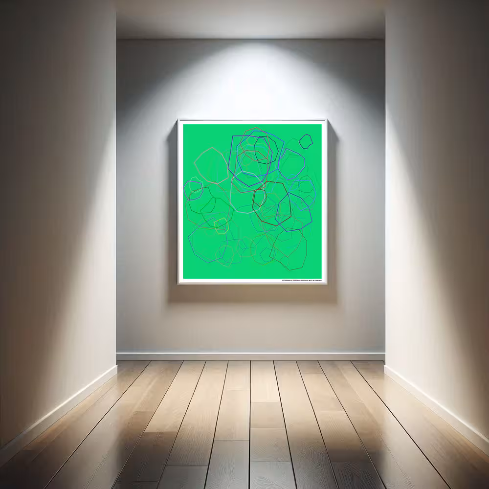 63 blobs on luminous mustard with a cascade in room setting