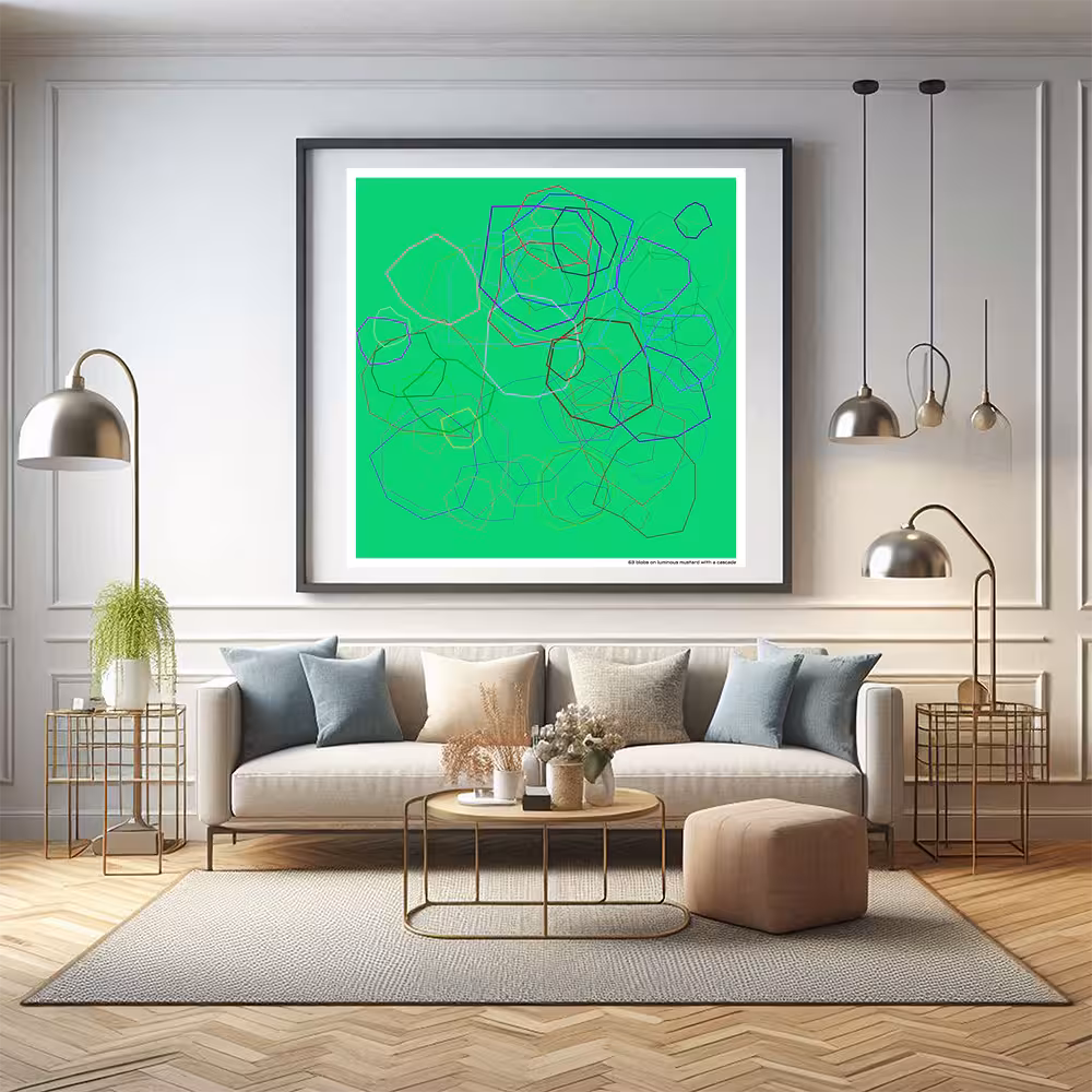 63 blobs on luminous mustard with a cascade in room setting