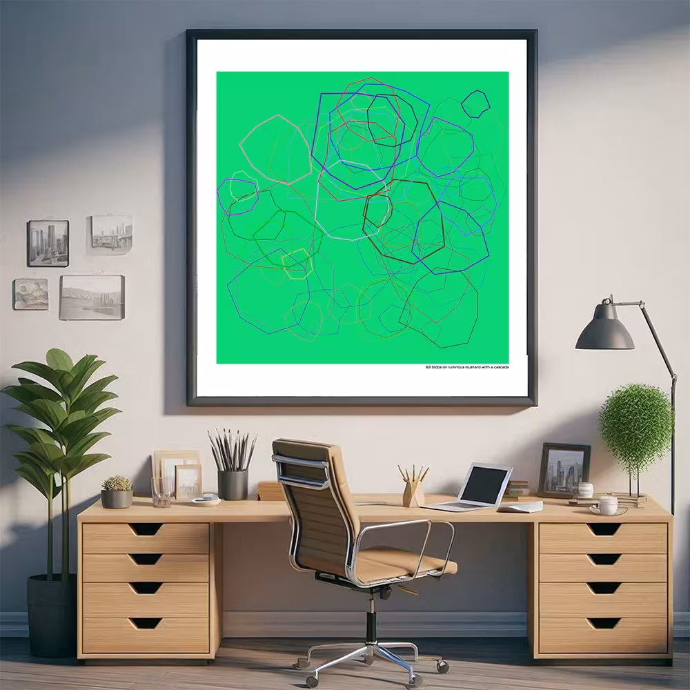 63 blobs on luminous mustard with a cascade in room setting