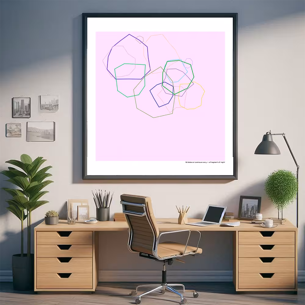 16 blobs on luminous ivory — a fragment of night in room setting