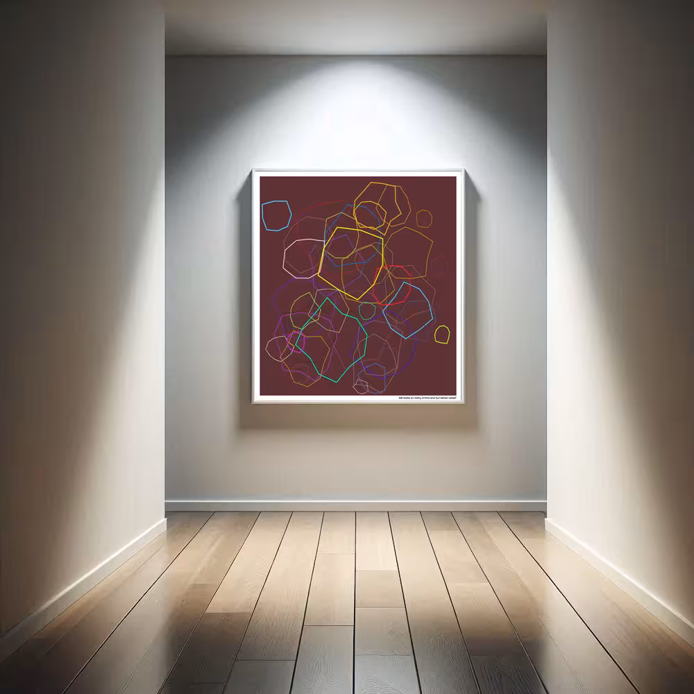 50 blobs on misty orchid and burnished cobalt in room setting