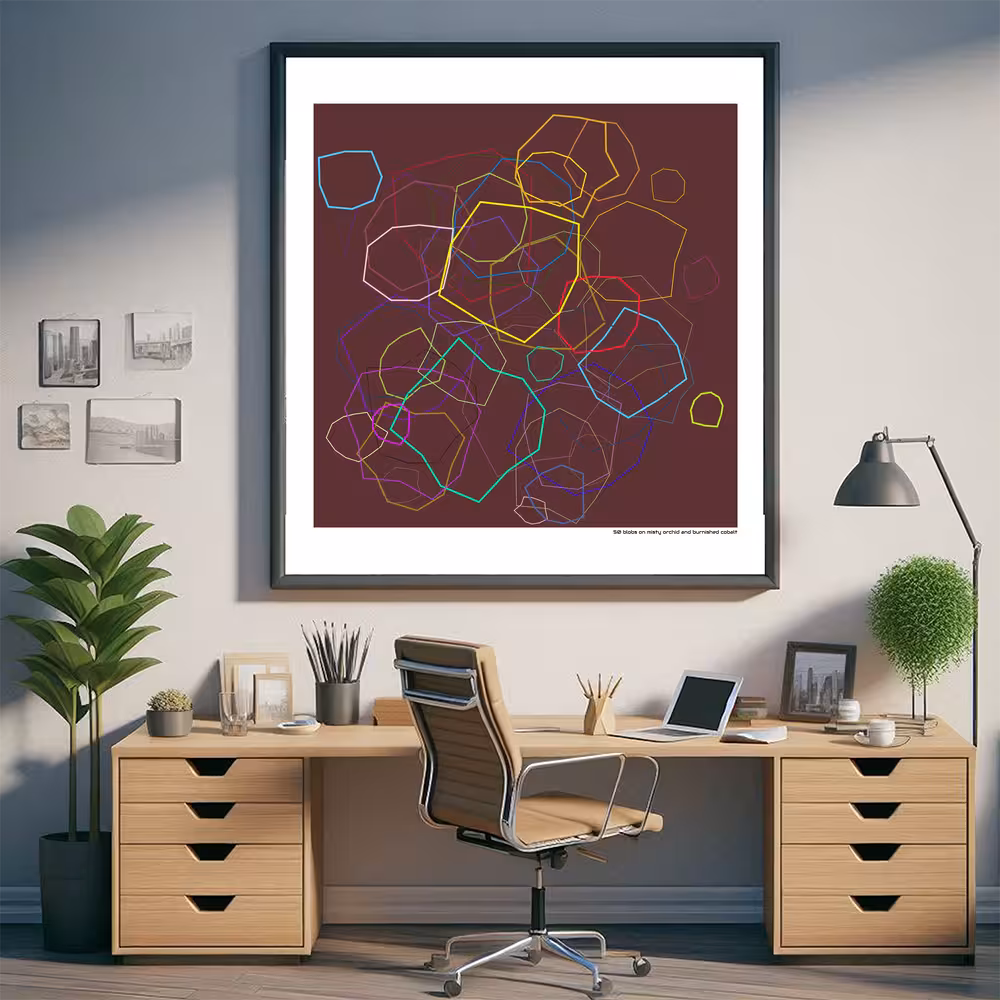 50 blobs on misty orchid and burnished cobalt in room setting