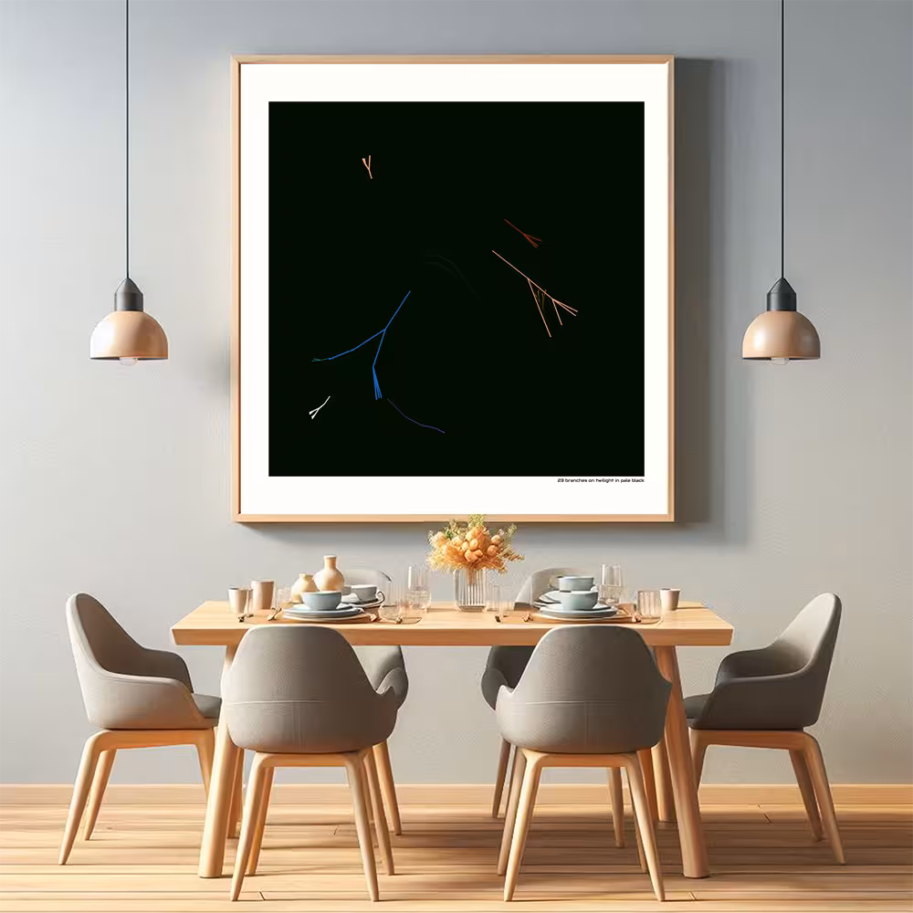 23 branches on twilight in pale black in room setting