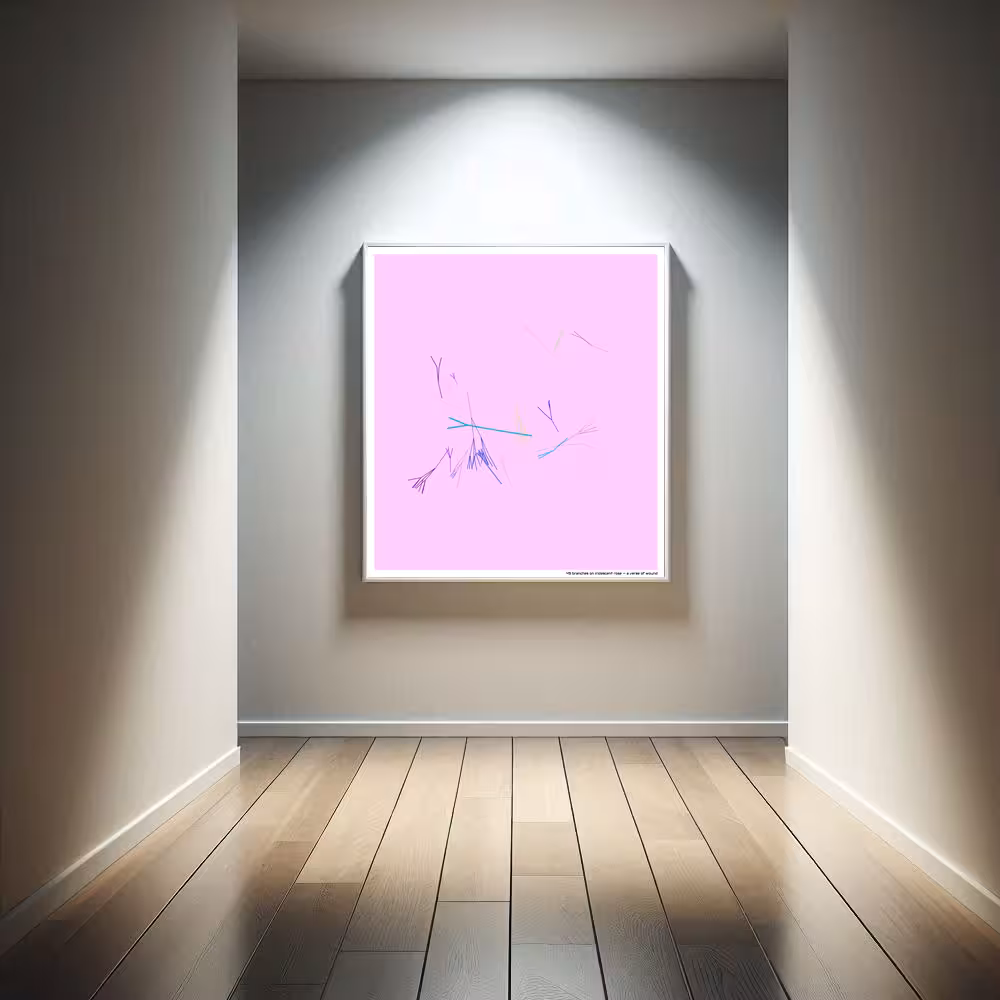 49 branches on iridescent rose — a verse of wound in room setting