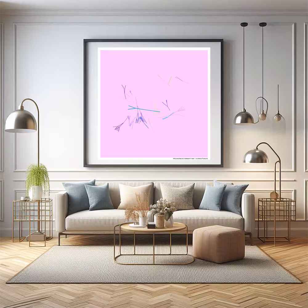 49 branches on iridescent rose — a verse of wound in room setting