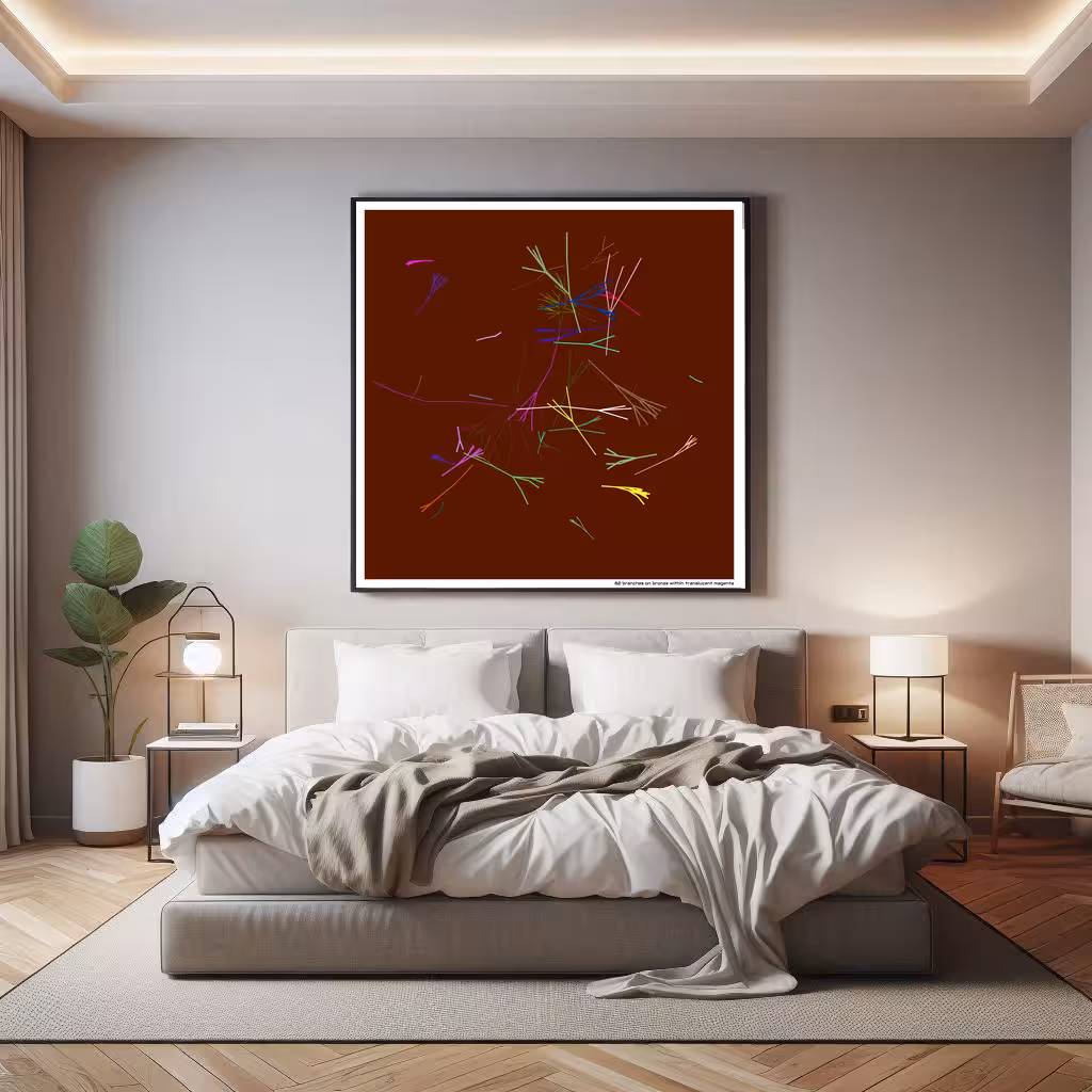 82 branches on bronze within translucent magenta in room setting