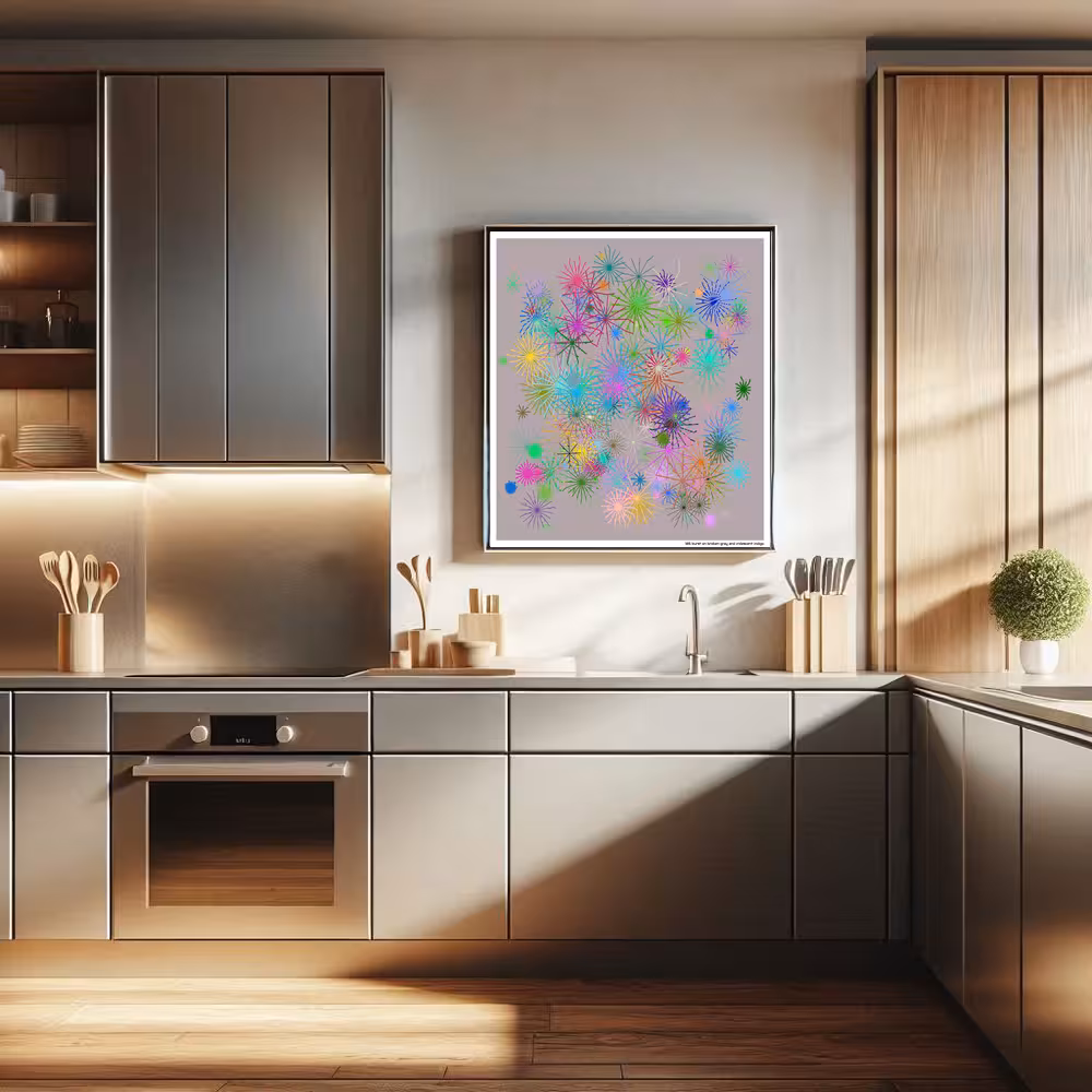 185 burst on broken gray and iridescent indigo in room setting