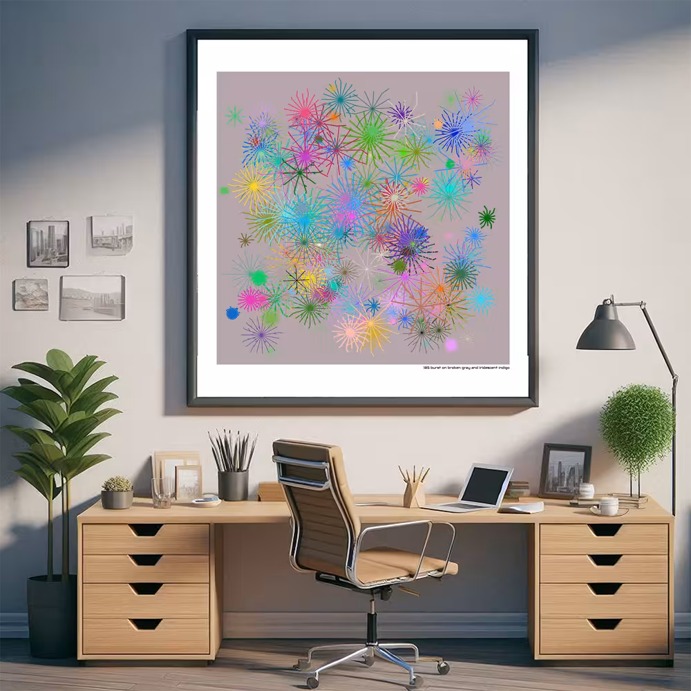 185 burst on broken gray and iridescent indigo in room setting