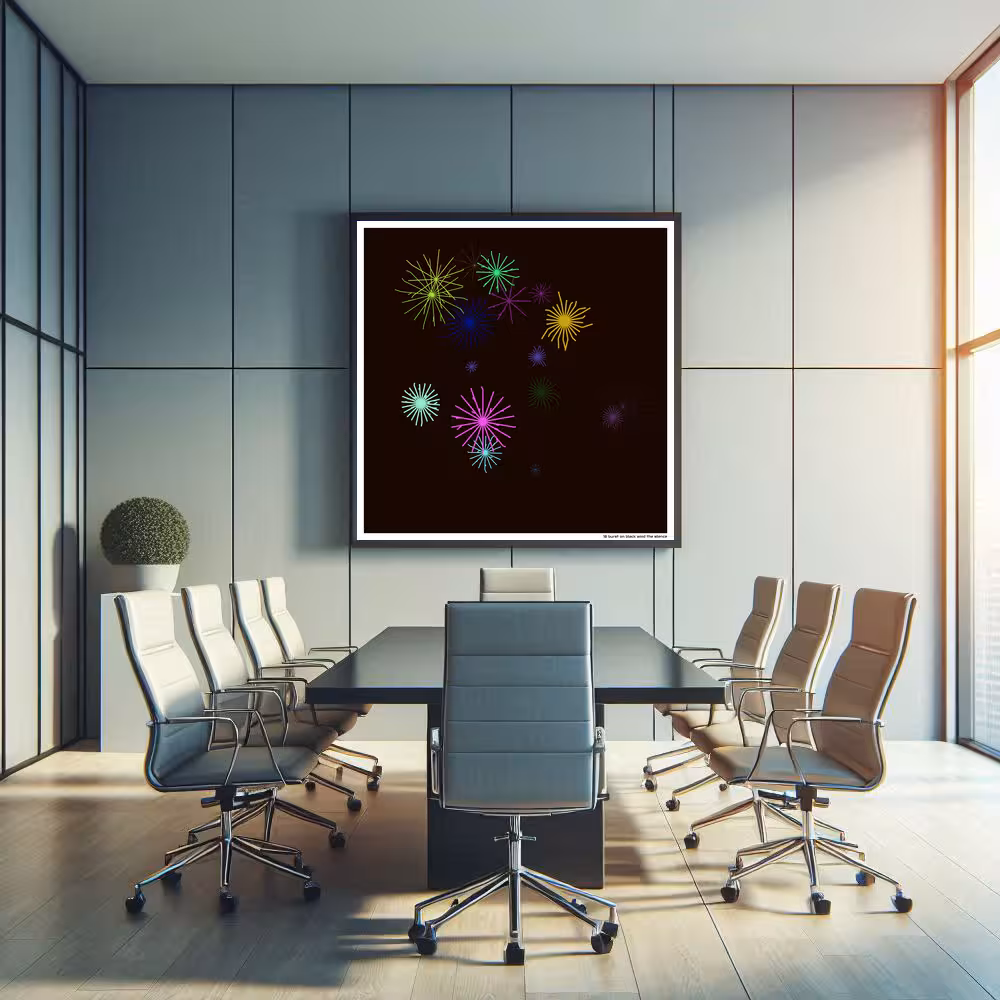 18 burst on black amid the silence in room setting