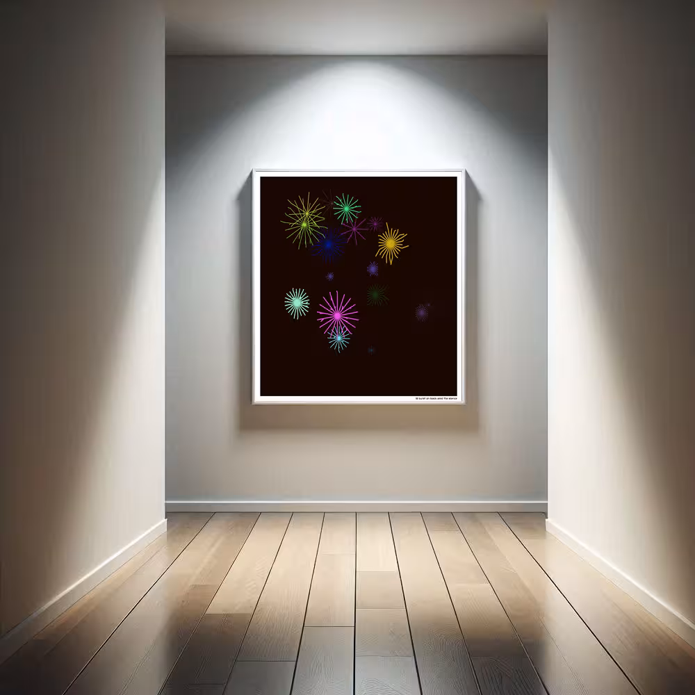 18 burst on black amid the silence in room setting