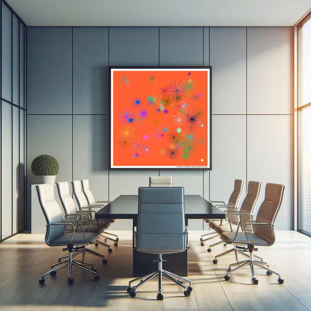 89 burst on fragment of dancing crimson and denim in room setting