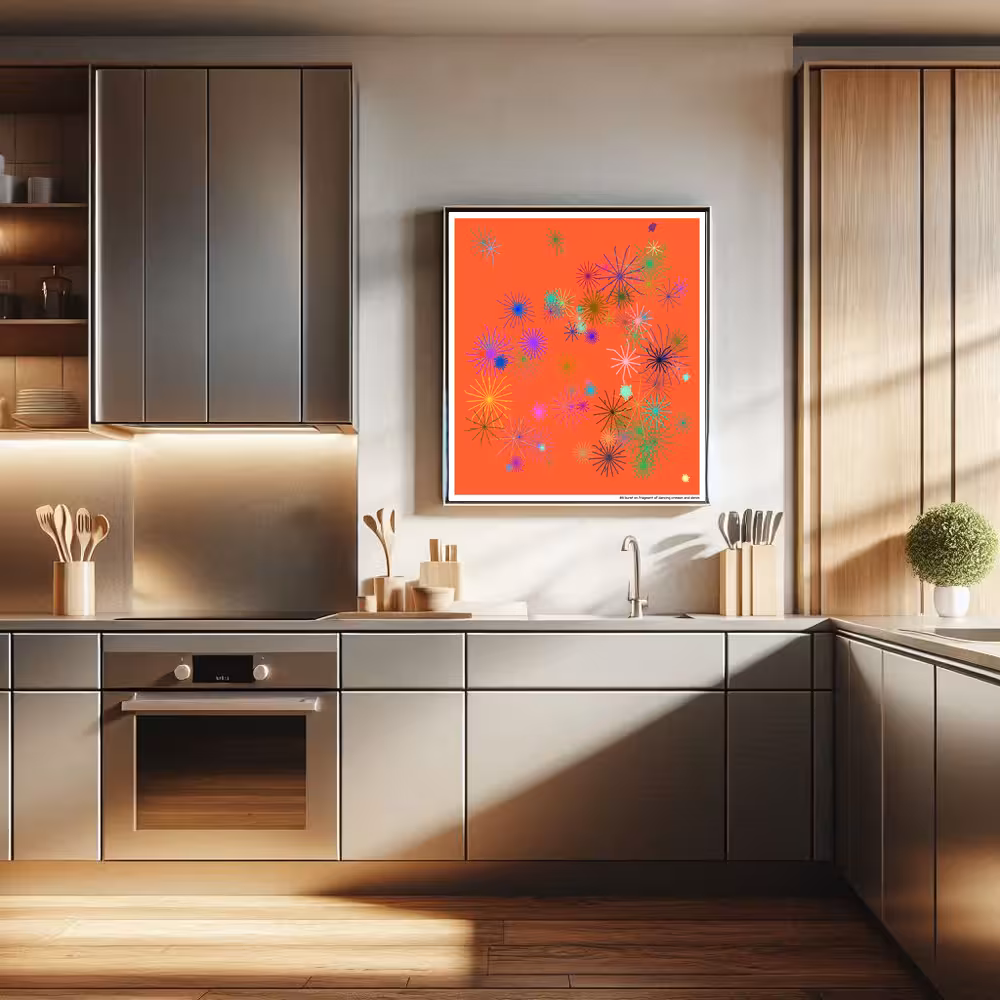 89 burst on fragment of dancing crimson and denim in room setting