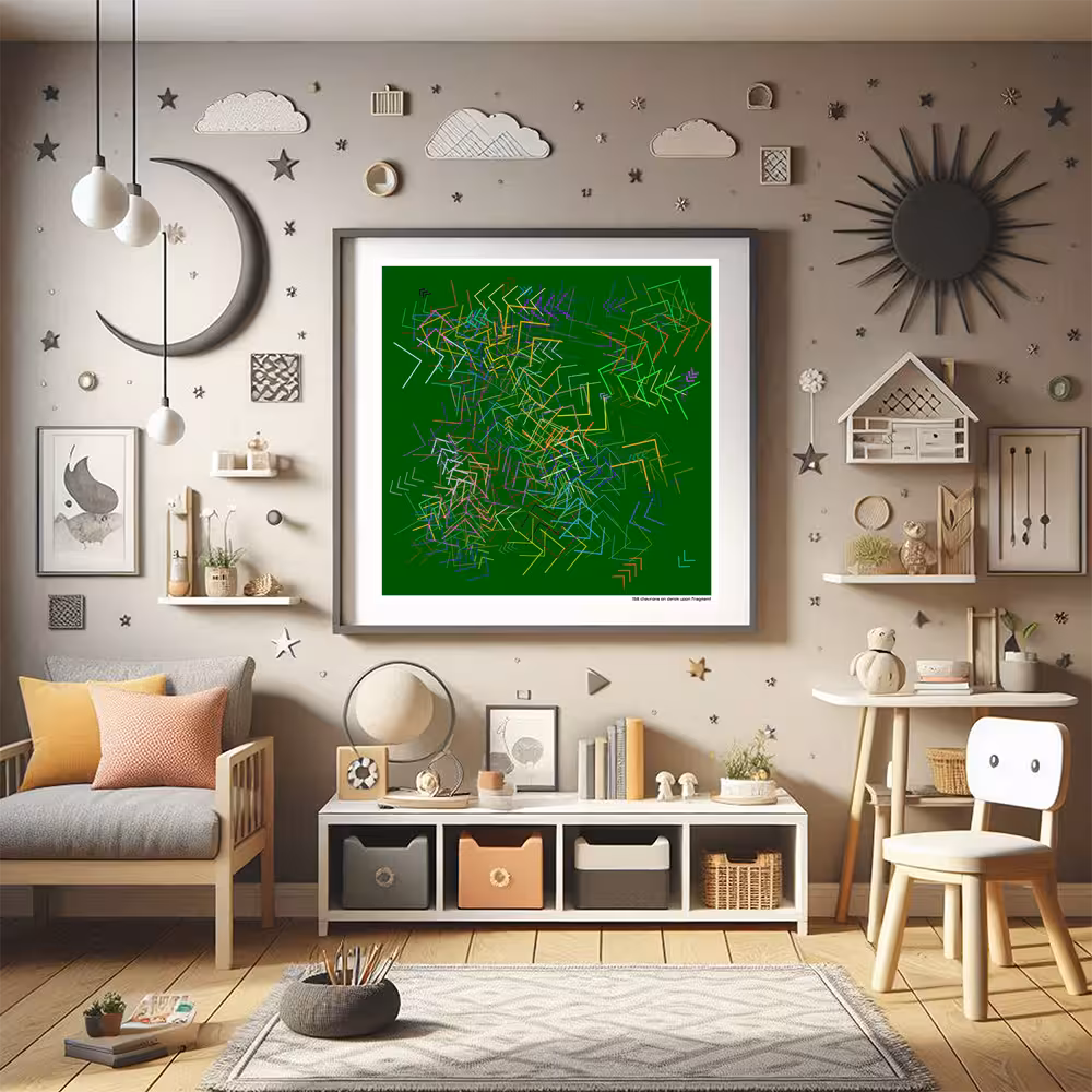 158 chevrons on denim upon fragment in room setting