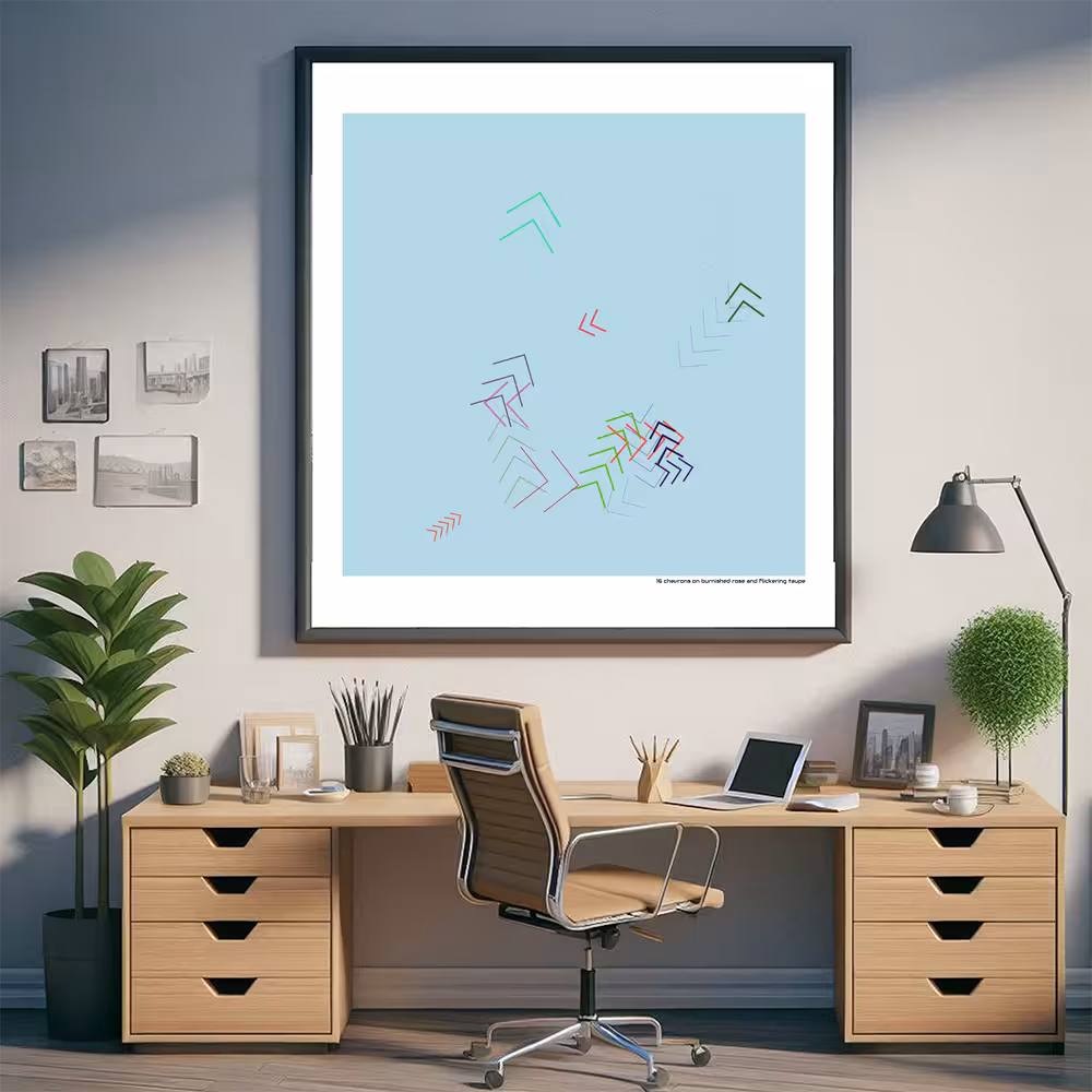 16 chevrons on burnished rose and flickering taupe in room setting