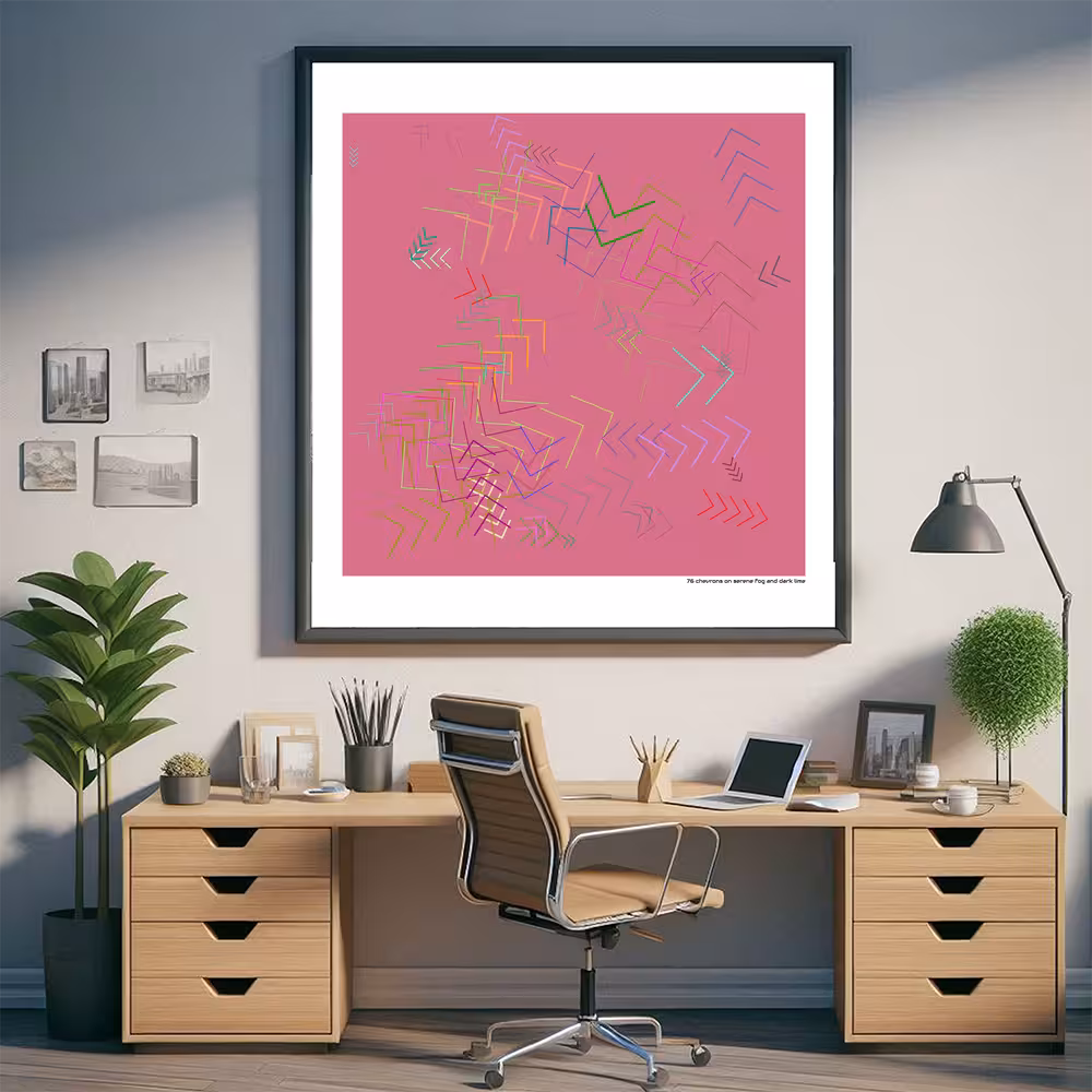 76 chevrons on serene fog and dark lime in room setting