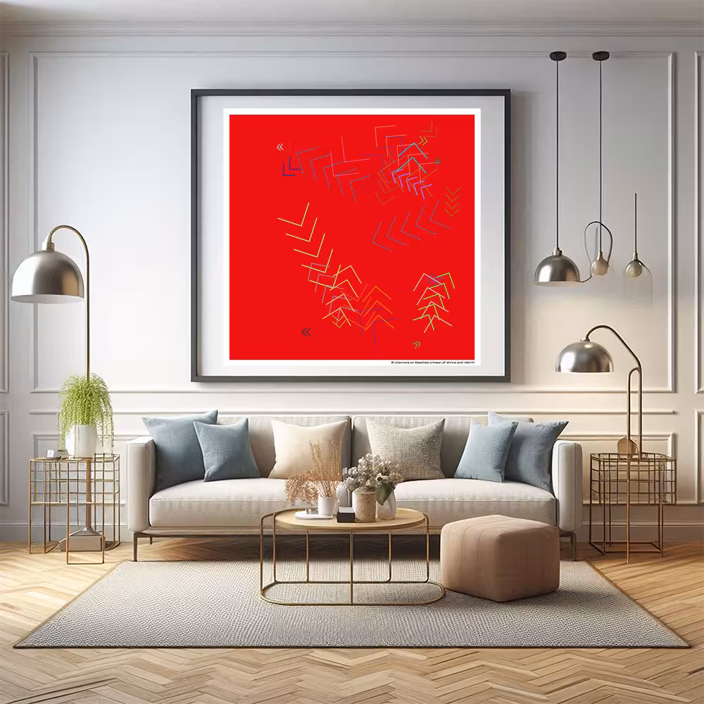 31 chevrons on bleached crimson of shrine and rebirth in room setting