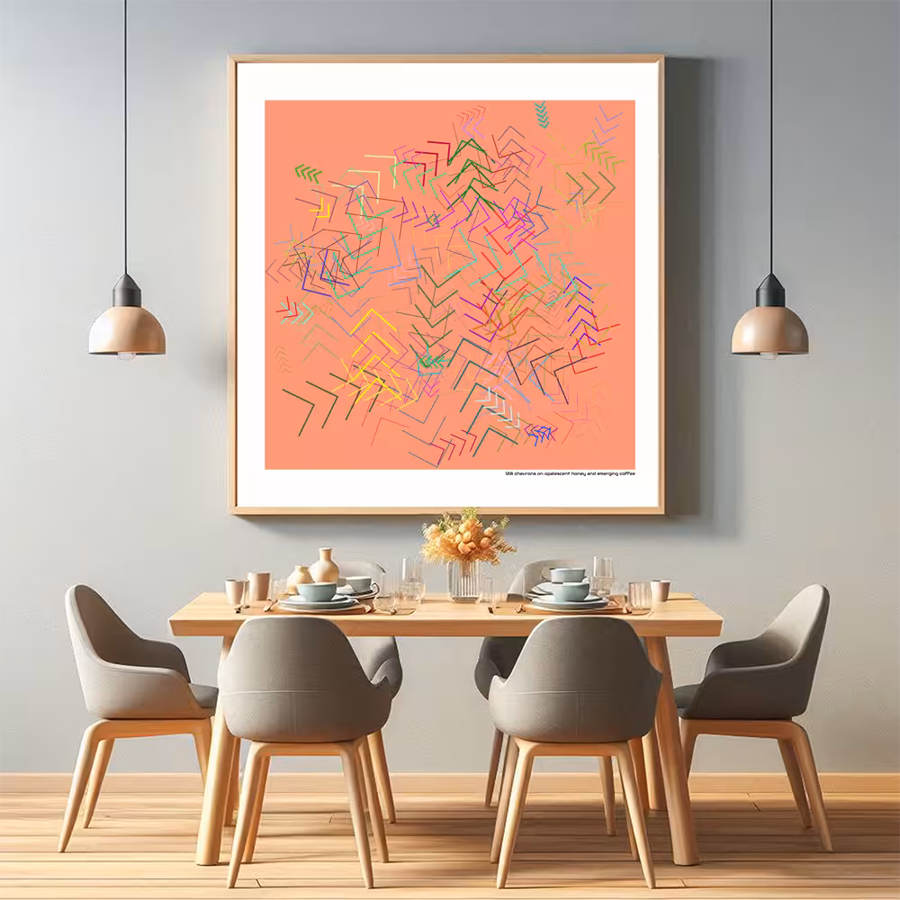 128 chevrons on opalescent honey and emerging coffee in room setting