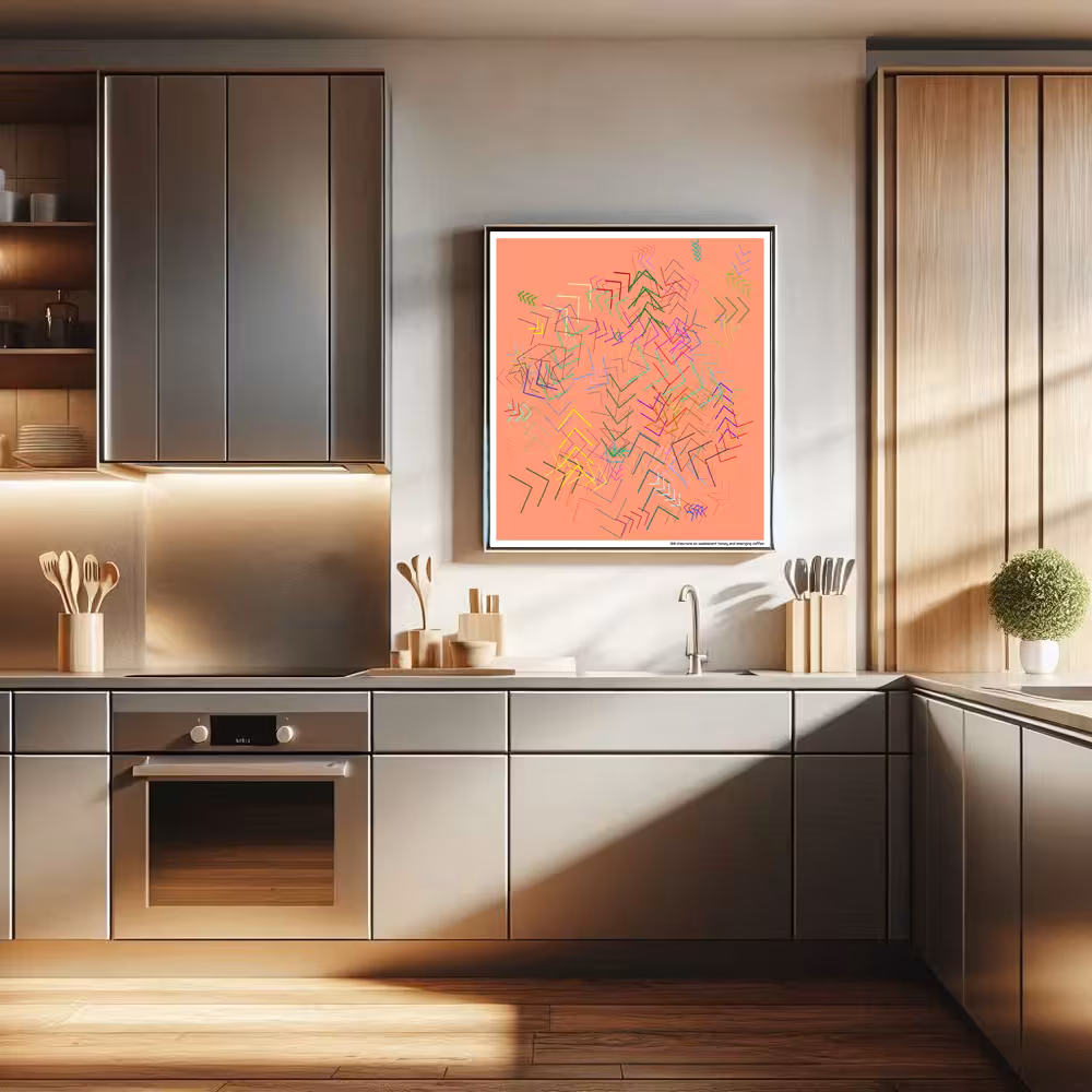 128 chevrons on opalescent honey and emerging coffee in room setting