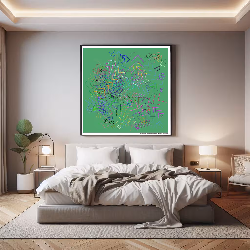 171 chevrons on delicate denim of star and conviction in room setting