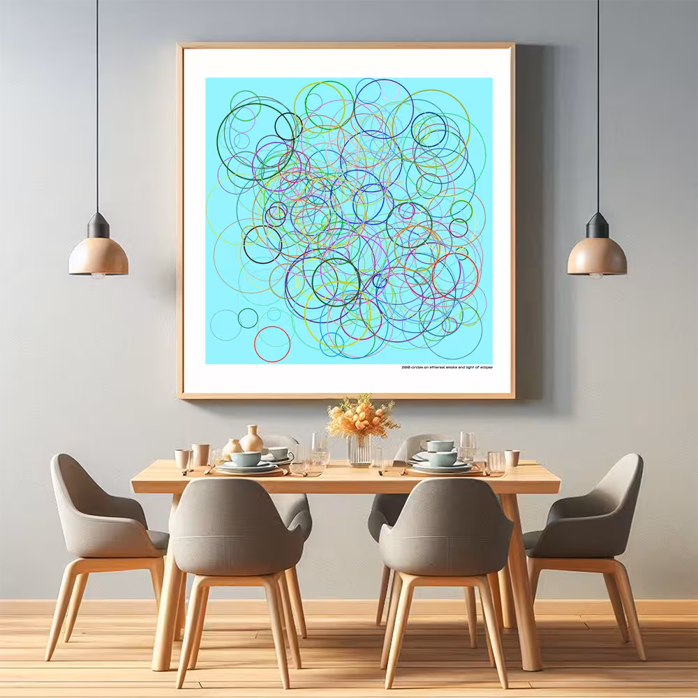 200 circles on ethereal smoke and light of eclipse in room setting