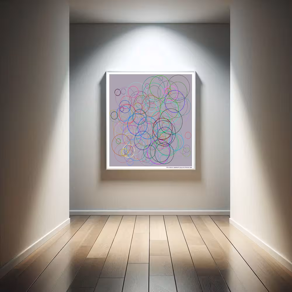 157 circles on opalescent gray and ethereal hazel in room setting