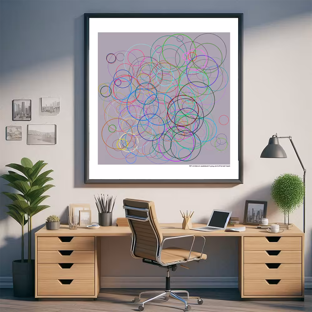 157 circles on opalescent gray and ethereal hazel in room setting