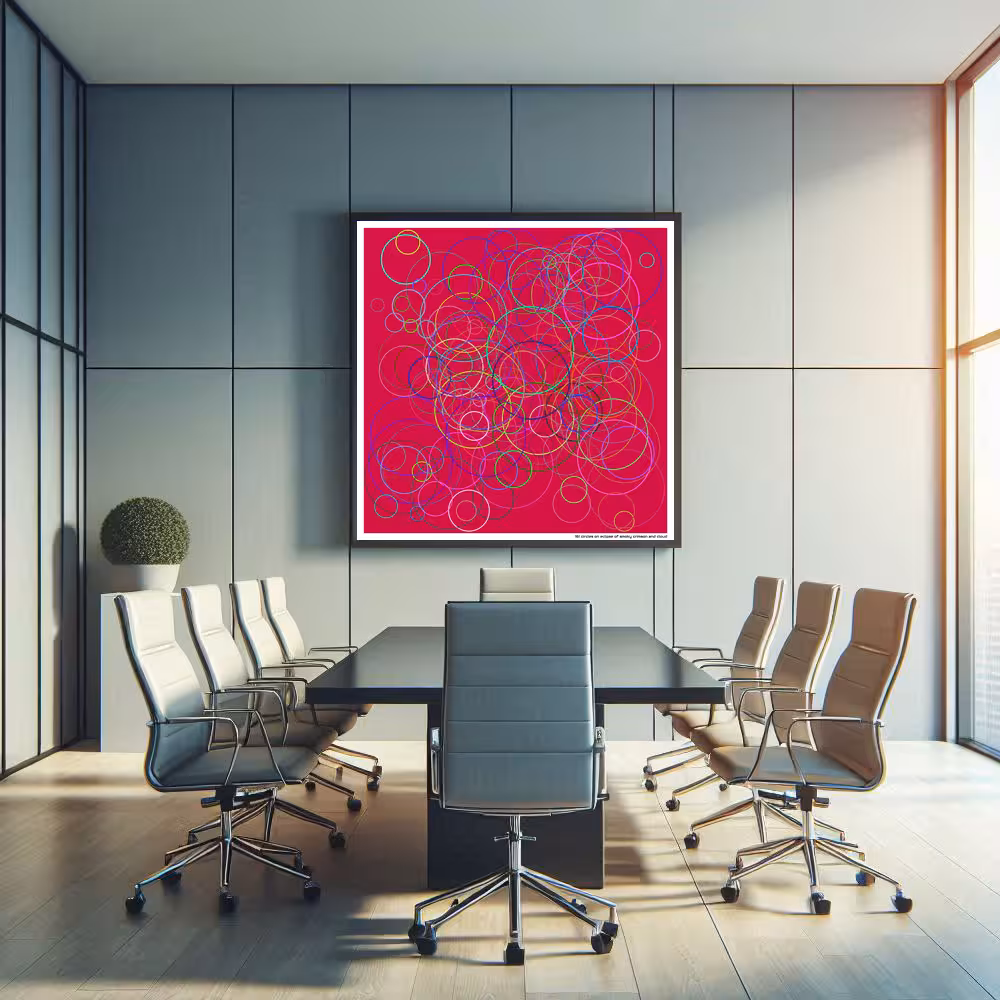 161 circles on eclipse of smoky crimson and cloud in room setting