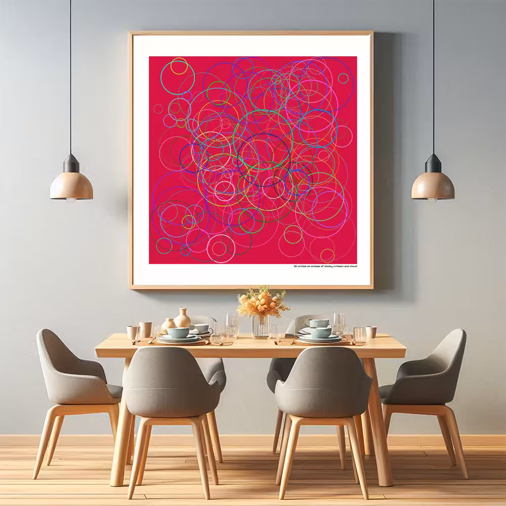 161 circles on eclipse of smoky crimson and cloud in room setting