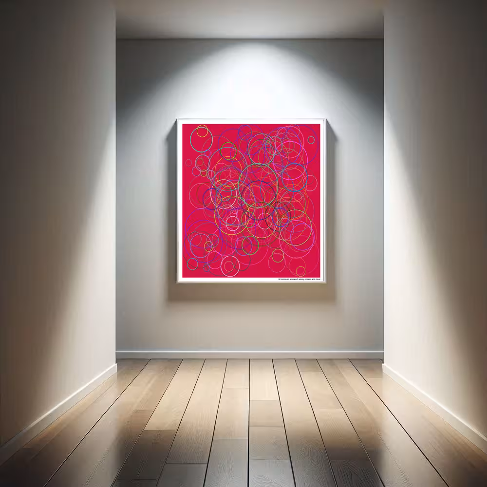 161 circles on eclipse of smoky crimson and cloud in room setting