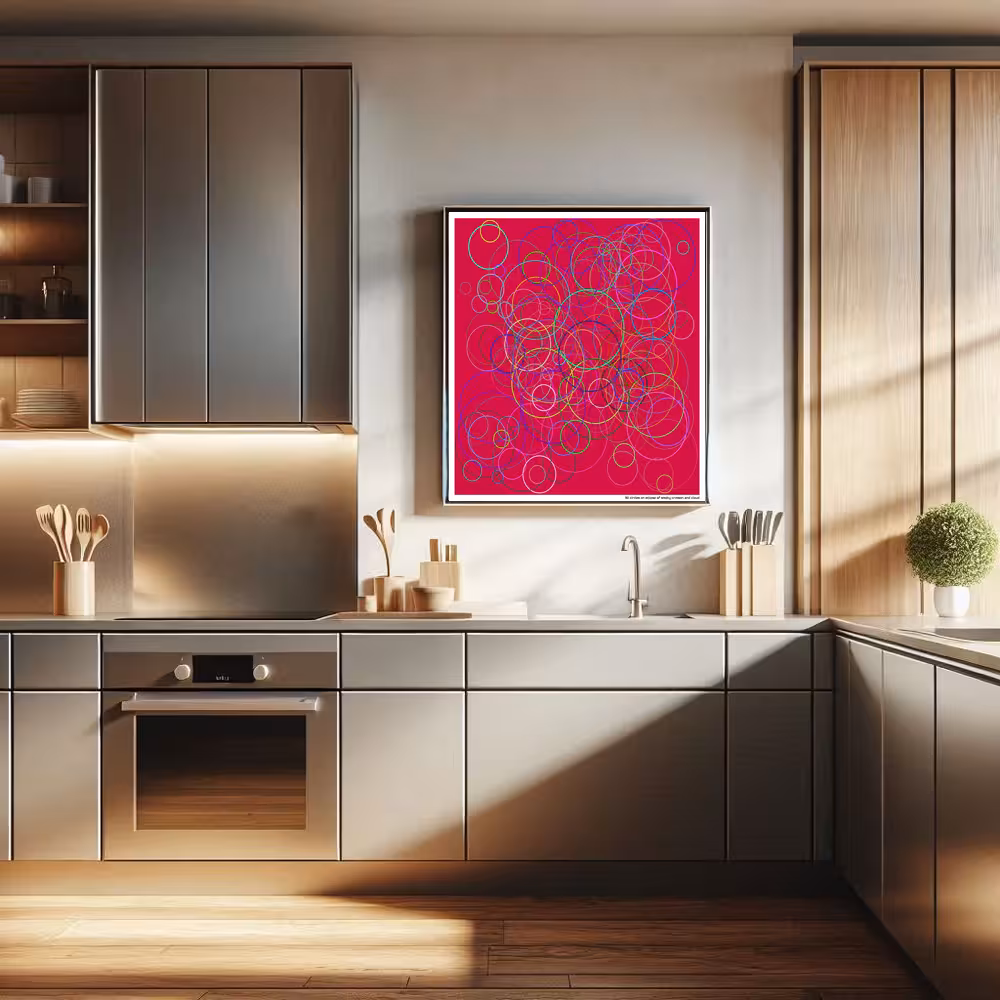 161 circles on eclipse of smoky crimson and cloud in room setting