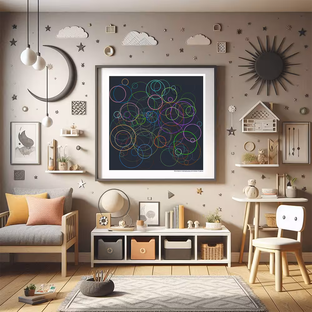 115 circles on emerging gray and eclipse of glance in room setting
